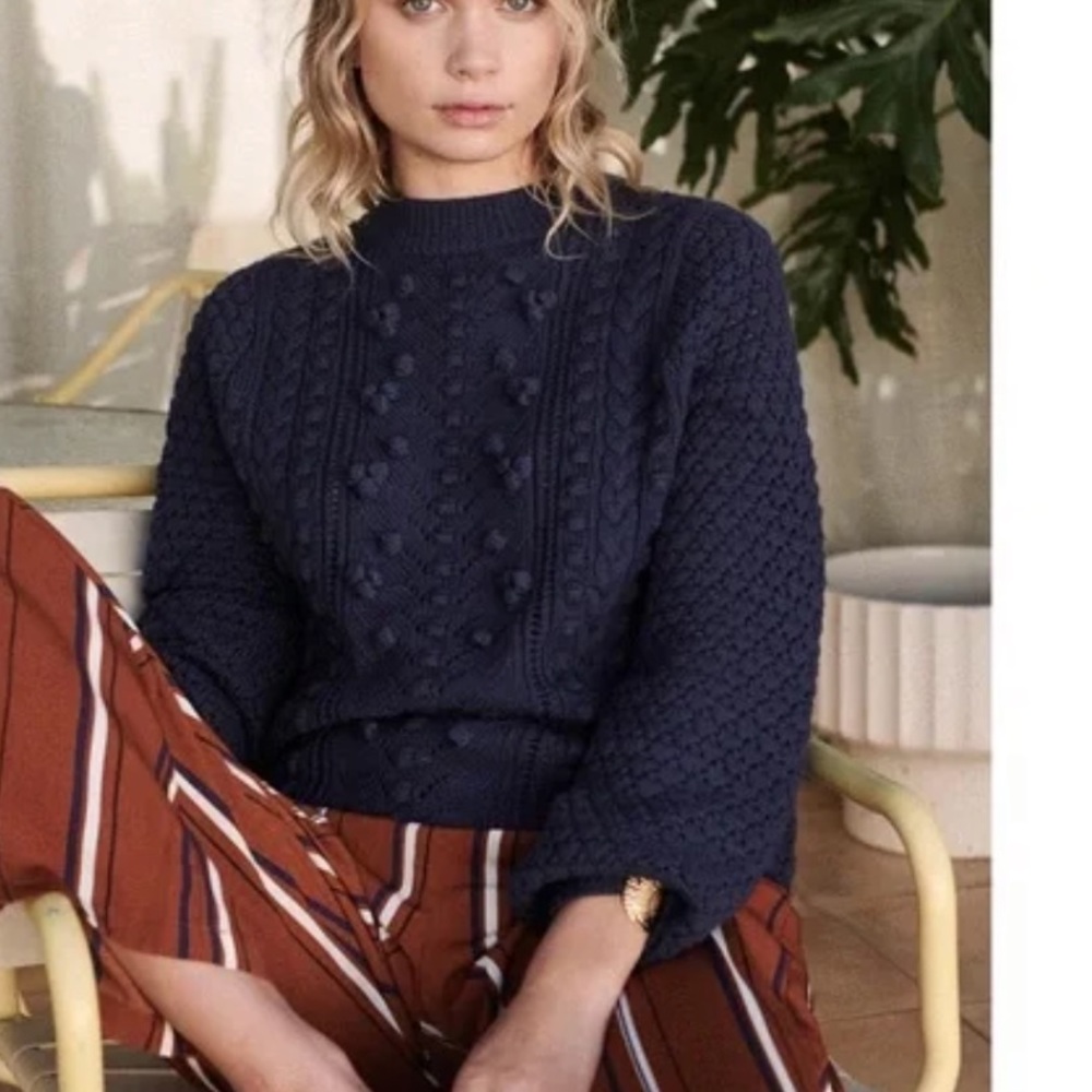 Sezane Rob Jumper Navy Blue Popcorn Sweater Small